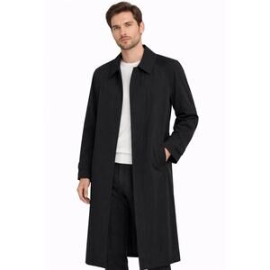 SANYO Black Minimalist Long Trench Coat 1990s Japanese Designer 42R